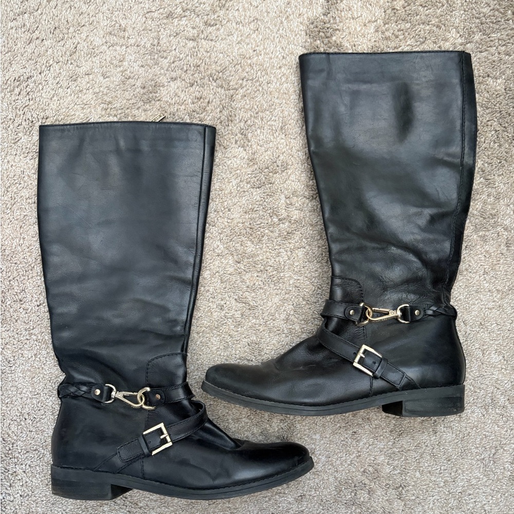 Black Leather Tommy Hilfiger Riding Boots